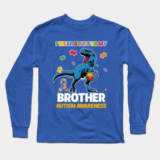 I Wear Blue For My Brother T-rex Puzzle Kids Autism Long Sleeve T-Shirt